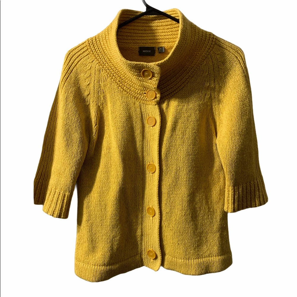 Mexx Mustard Yellow Button-Front Knit Sweater